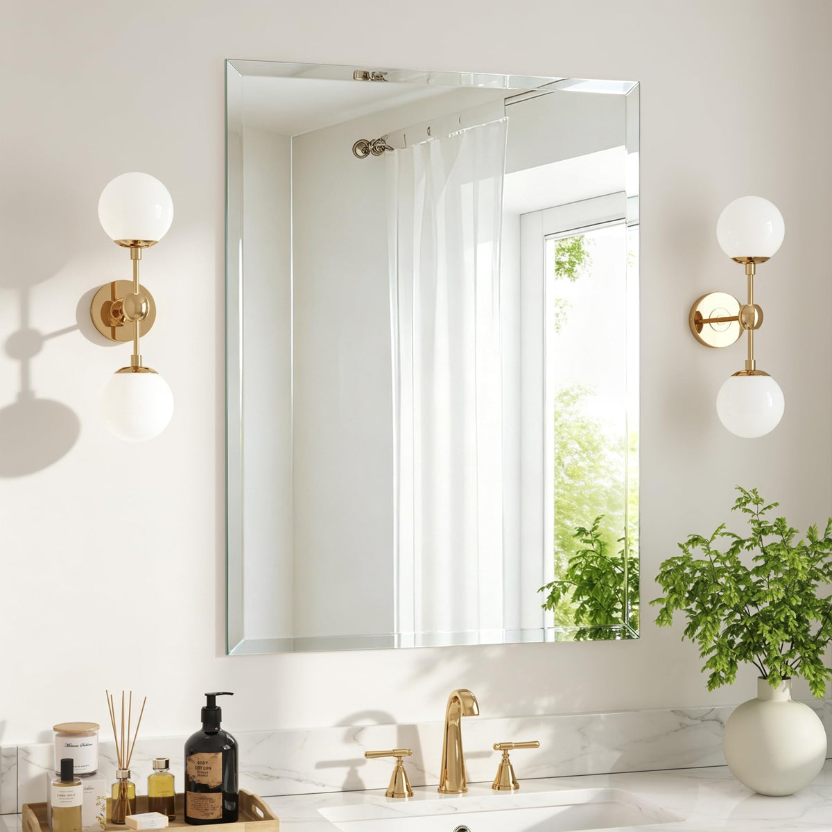 Silver Wall Mirror-Beveled Edge Frameless Mirror for Bathroom, Vanity, Bedroom, Rectangle Mirrors （32X24inch）