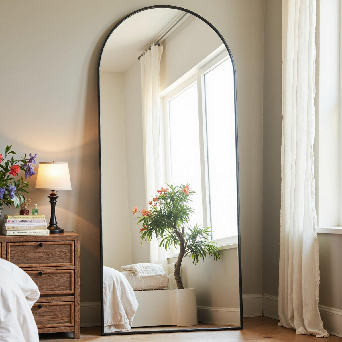 Dewfig Vintage Arched Wall Mirror, 30"x22" Bronze Antique Bathroom Mirror