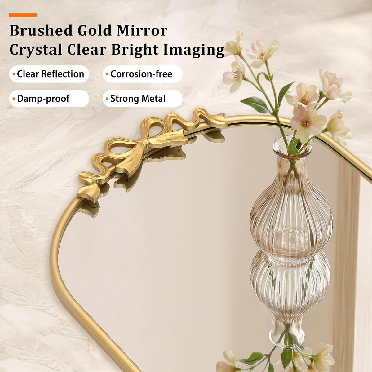 Besdomus Arched Mirror Full Length: 21"x56" Vintage Gold Bow Floor Mirrors