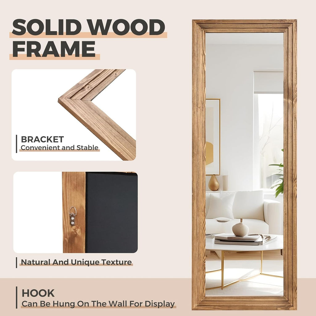 Full Length Mirror, 65 x 24 Inch Solid Wood Floor Mirror, Wood