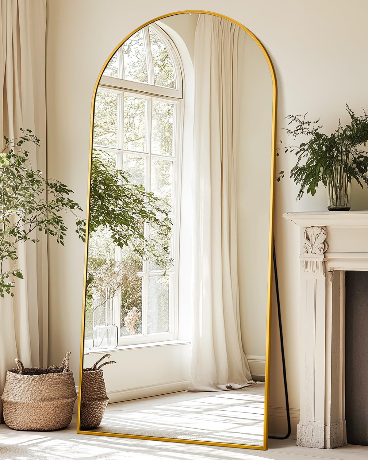 Suidia 71"x28" Arched Full Length Mirror with Stand, Black Floor Mirror
