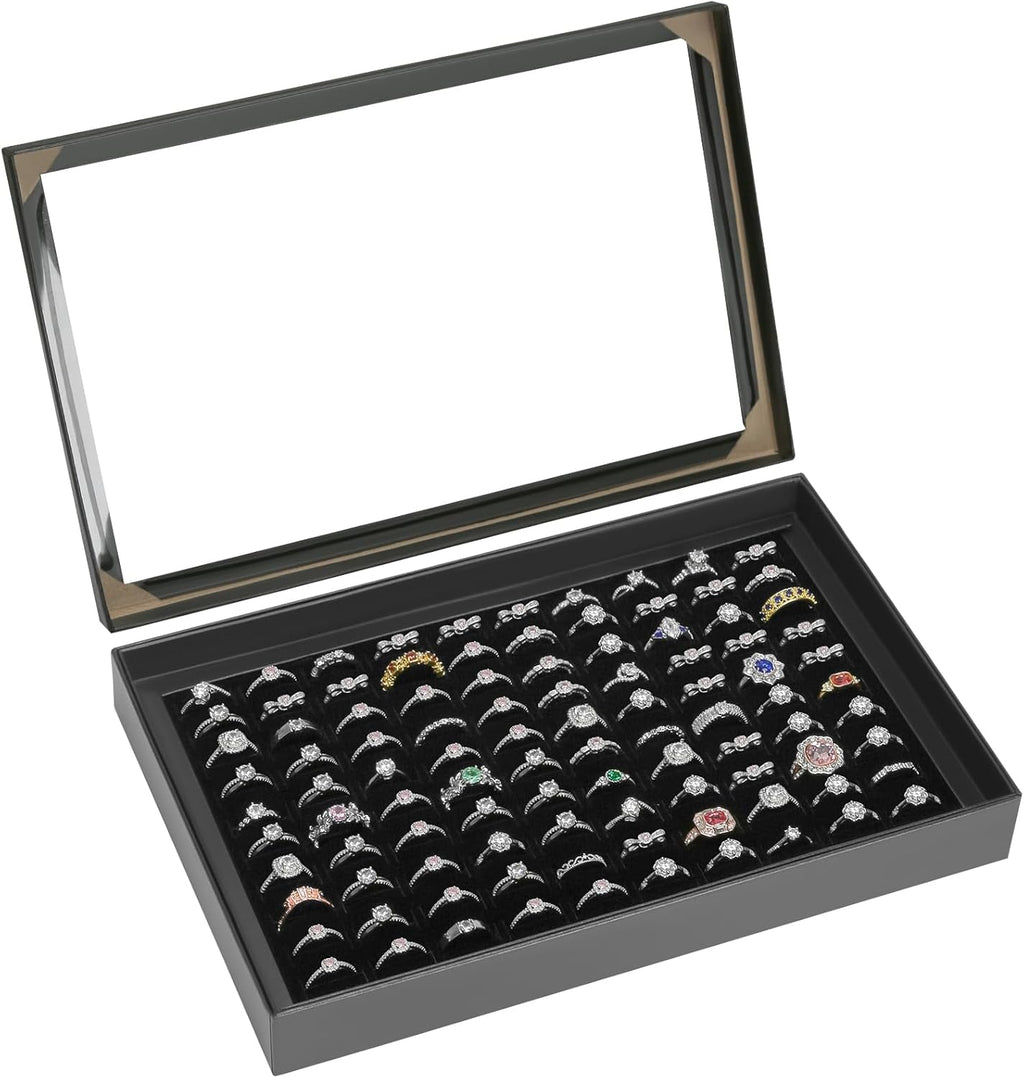 KUKUVR 100 Slots Ring Earring Holder Display Case (Black)