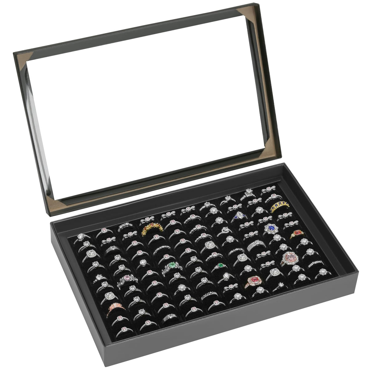 KUKUVR 100 Slots Ring Earring Holder Display Case (Black)
