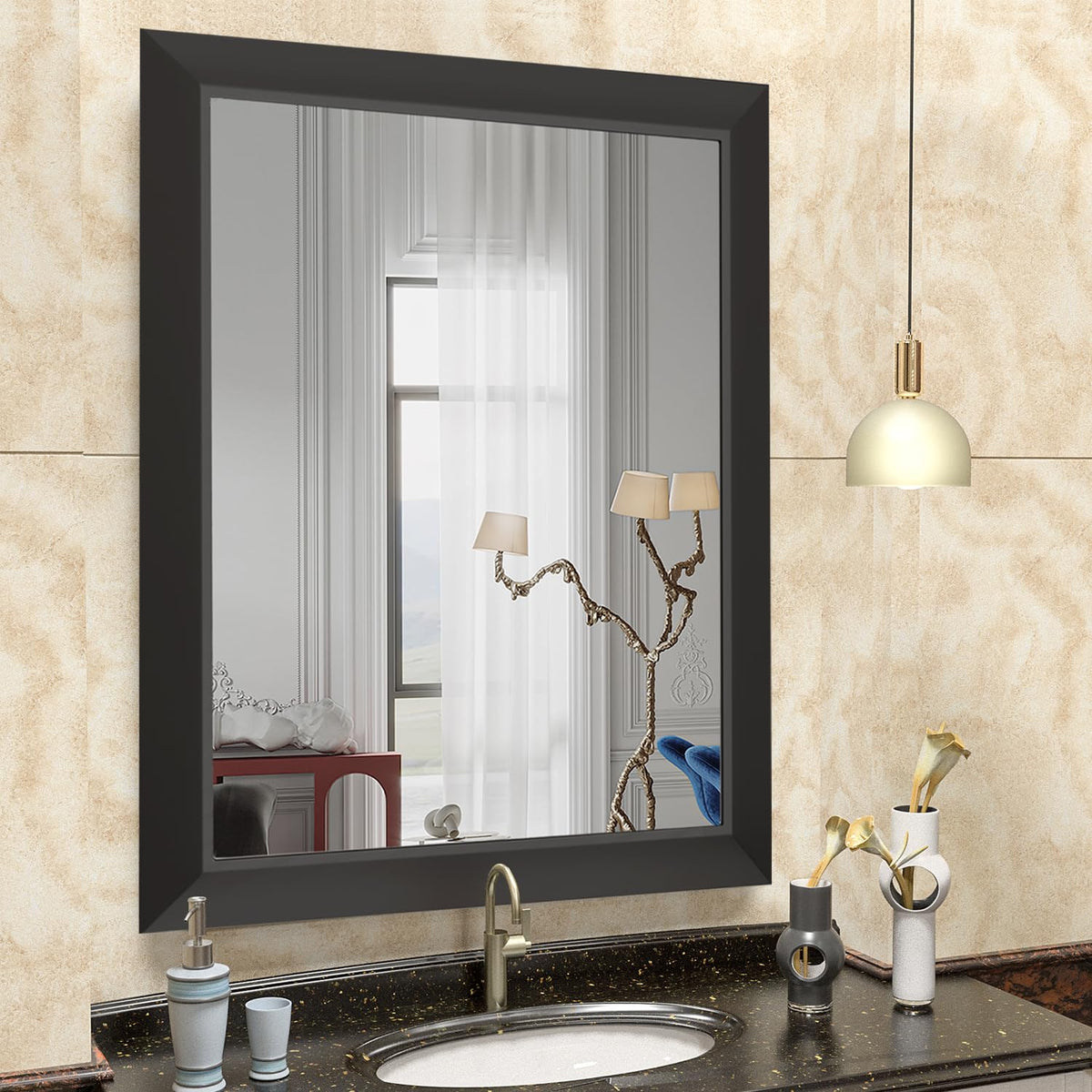 SMIROR 24x36 Matte Black Bathroom Vanity Mirror for Over Sink