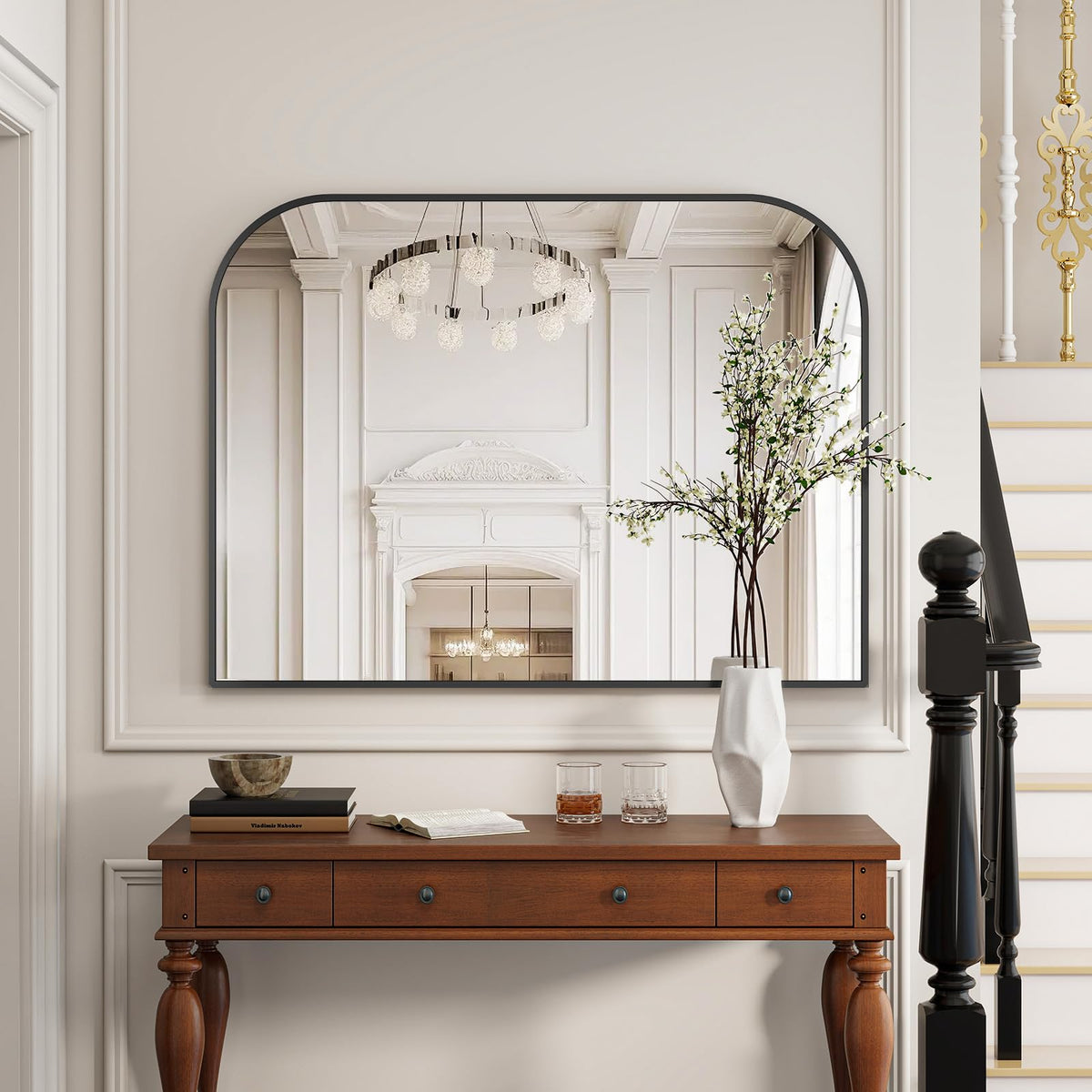 Black Arched Top Wall Mounted Mirror 38"x30"