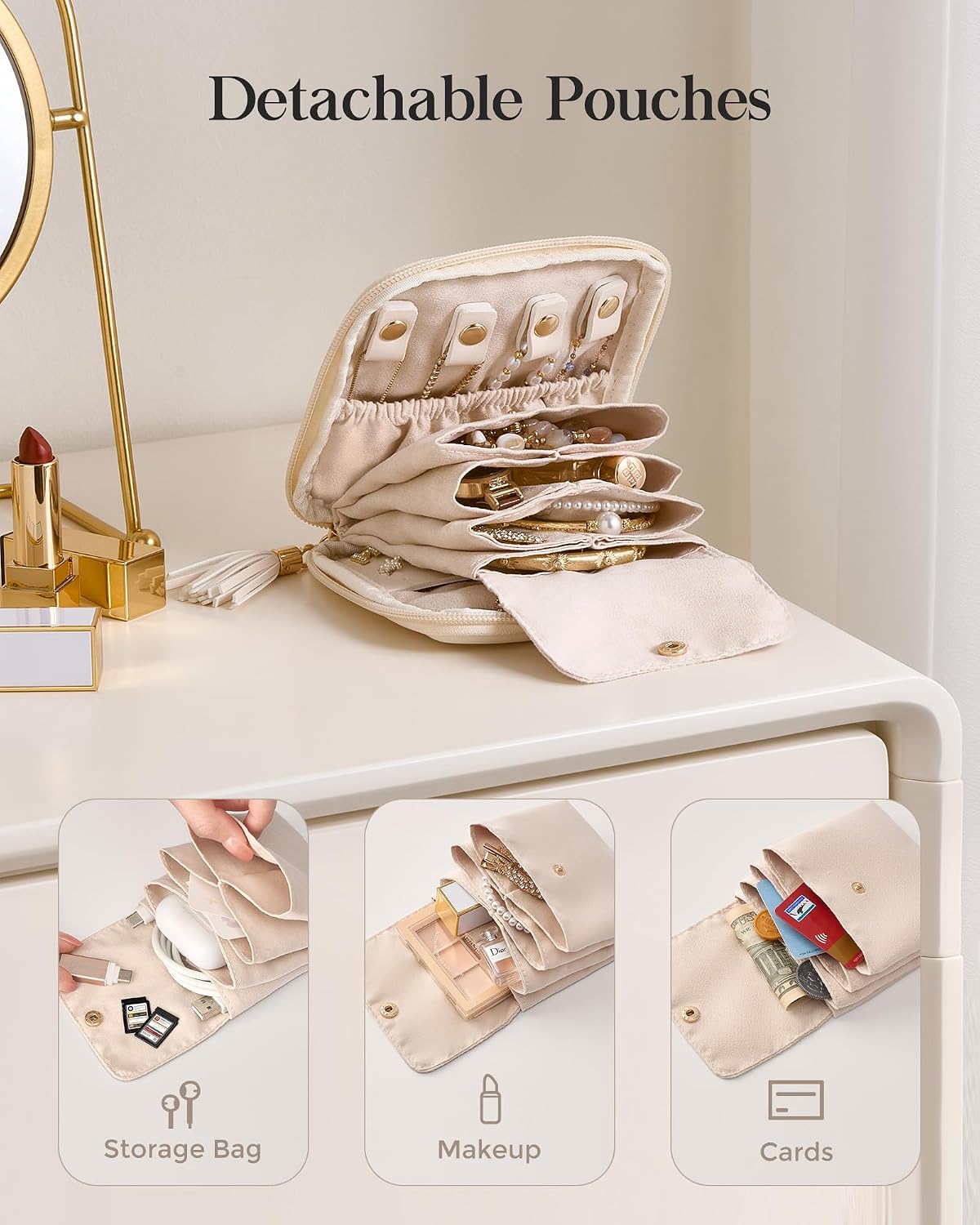 Lolalet Travel Jewelry Case Organizer, Soft Jewellery Pouch -Cloud White