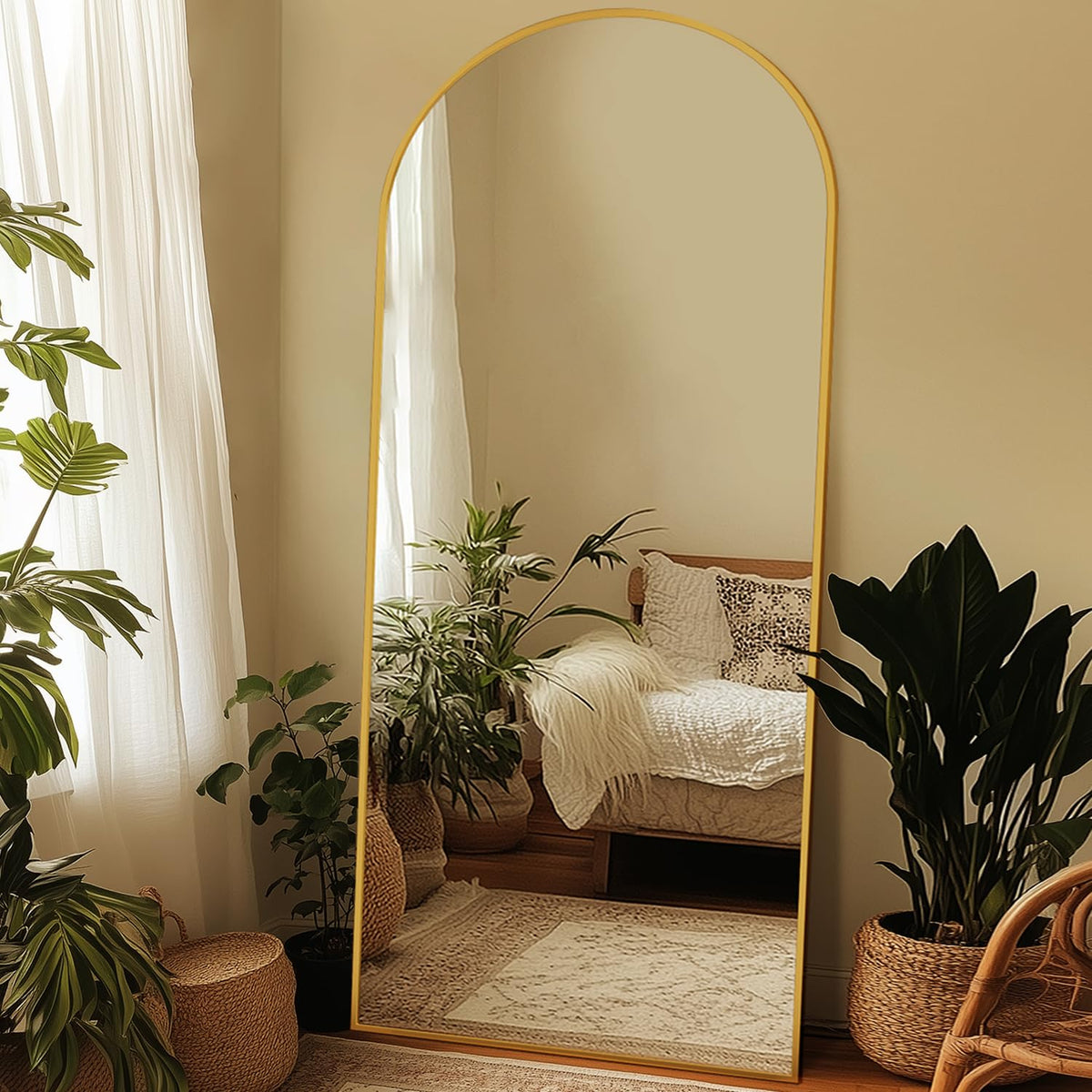 76"x34" Arched Full Length Mirror, Large Floor Mirror, Black