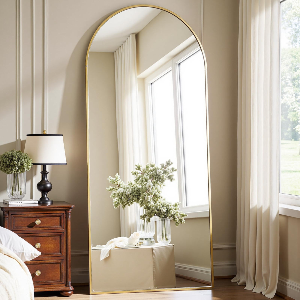 Dewfig Vintage Arched Wall Mirror, 30"x22" Bronze Antique Bathroom Mirror