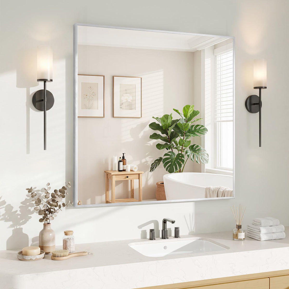 Koonmi Black Mirrors for Wall, 30x40 Inch Bathroom Mirror, Rectangular Wall Mirror for Living Room Bedroom Bathroom, Hangs Horizontally or Vertically