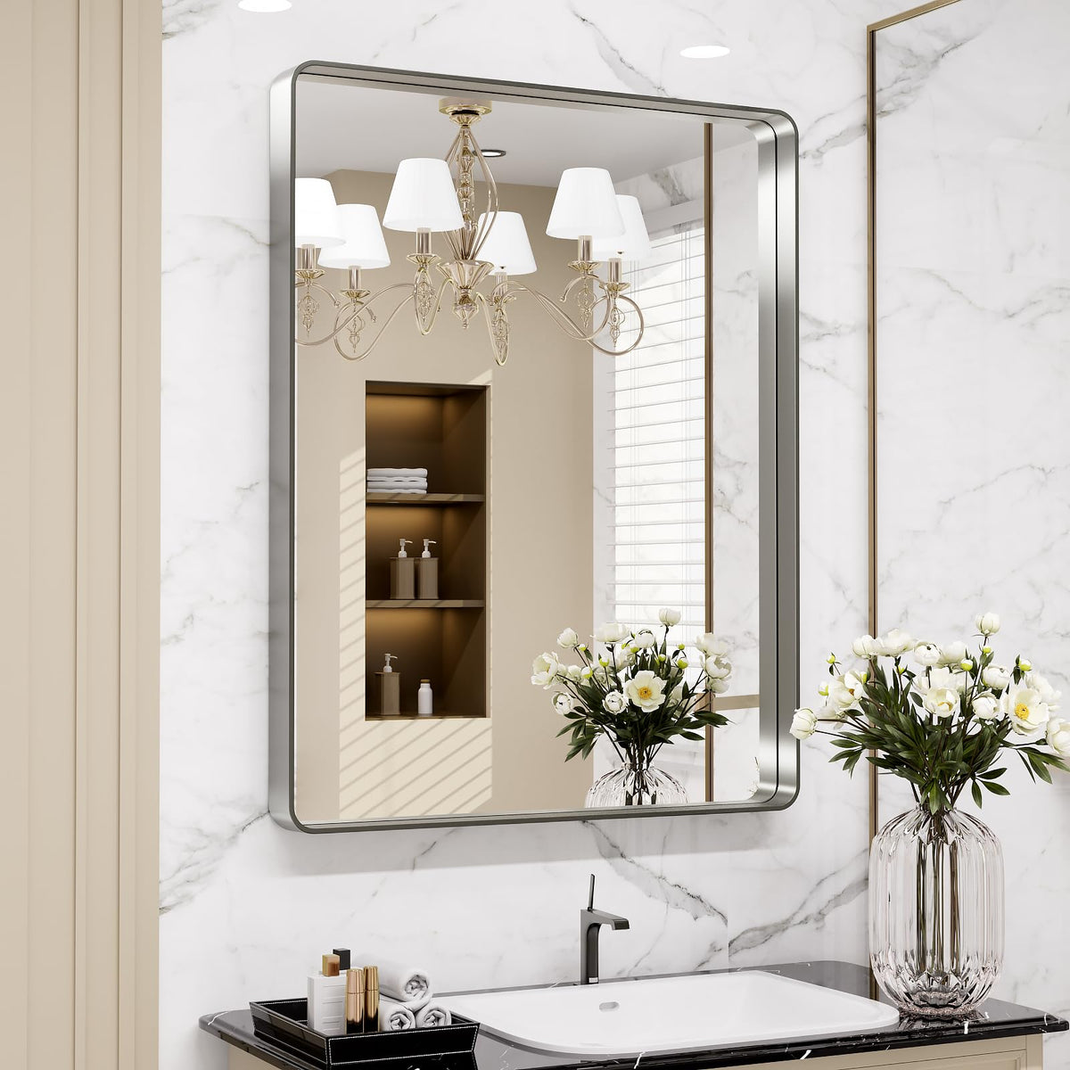 LOAAO 24X36 Inch Black Bathroom Mirror Metal Framed