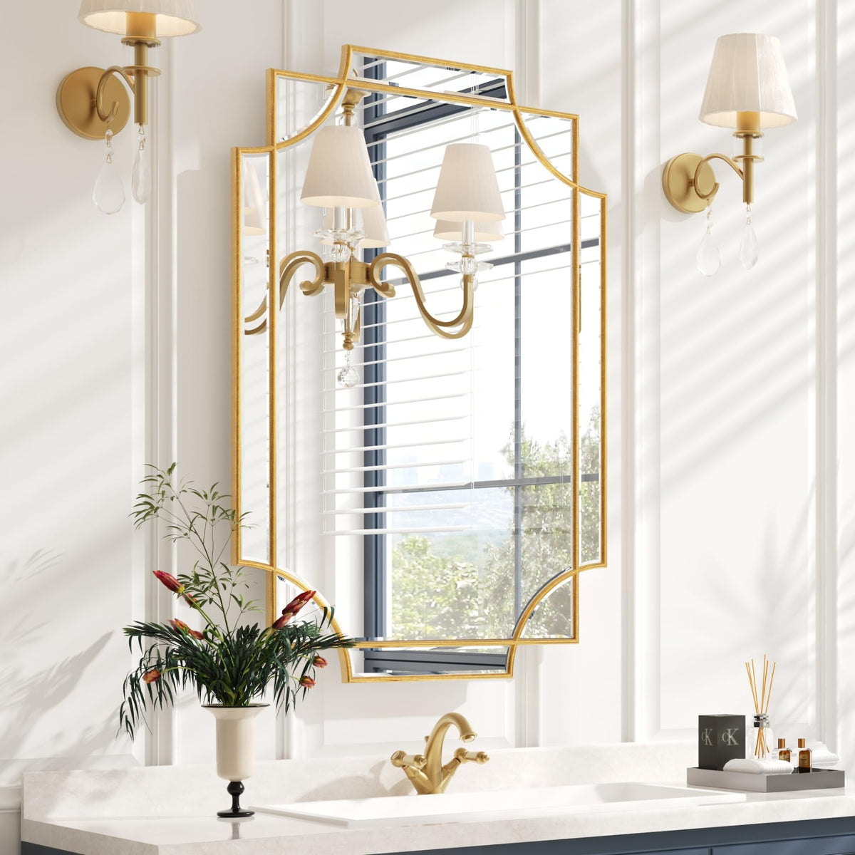 Kelly Miller 24"x48" Gold Foil Scalloped Edge Decorative Vanity Wall Mirror