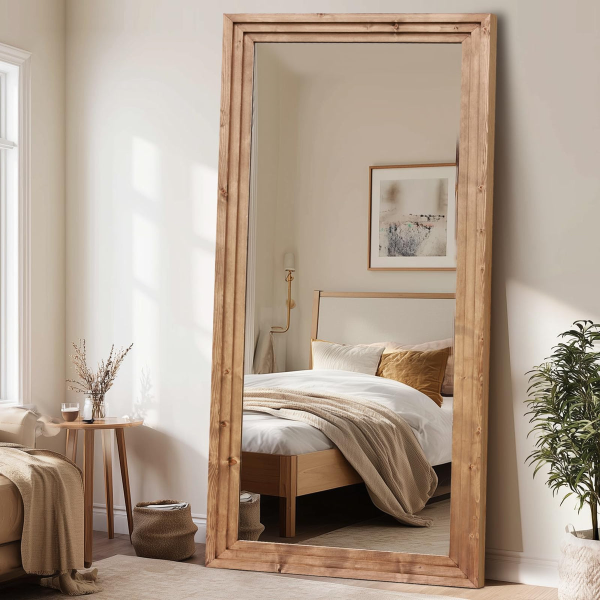 Full Length Mirror, 65 x 24 Inch Solid Wood Floor Mirror, Wood