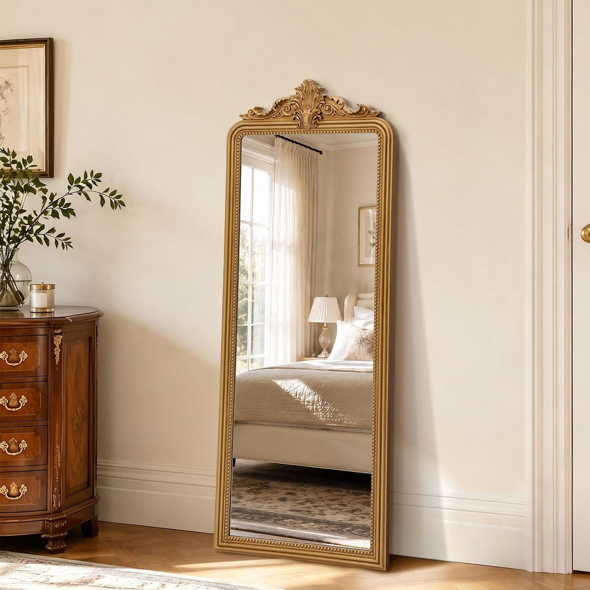 Besdomus Vintage Full Length Mirror: 21"x55" Gold Standing Arched Mirrors