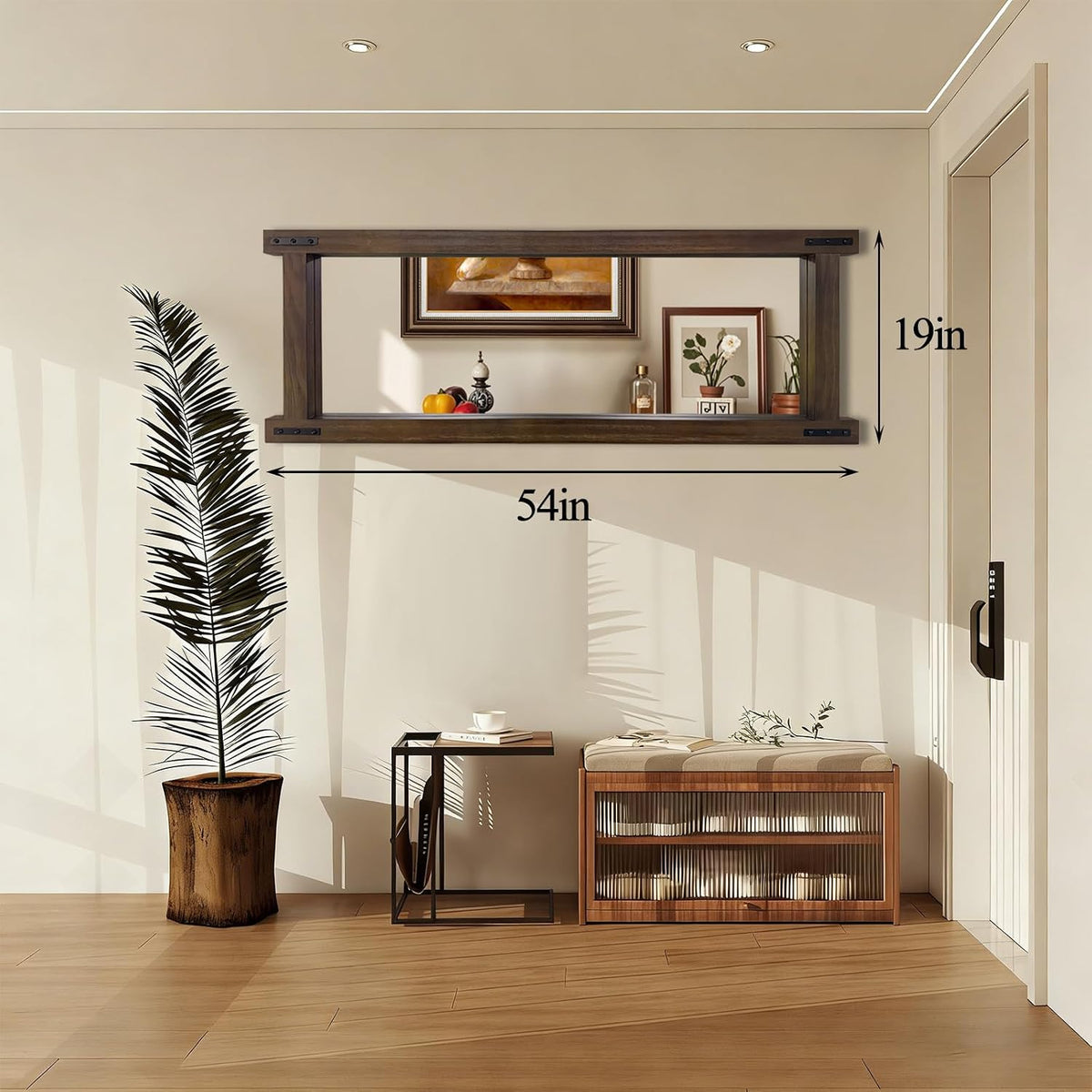 Wooden Standing Full Length Mirror Rustic Floor Full Body Wall Mounted Mirror for Farmhouse， 54"×19"