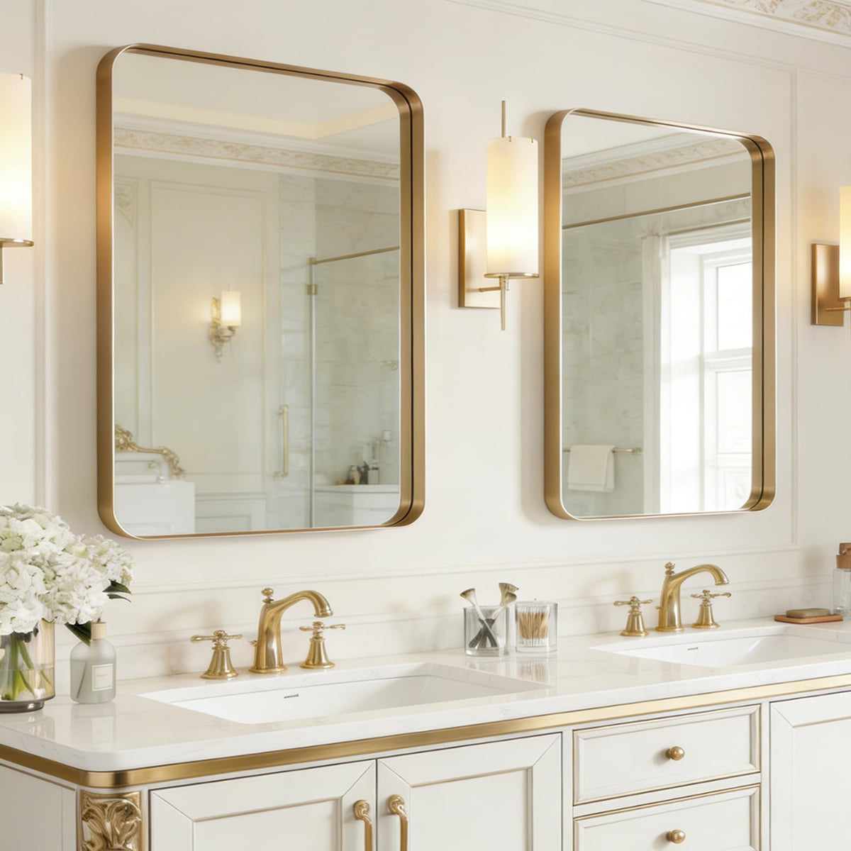 USHOWER Gold Bathroom Mirrors for Over Sink 24"x36" 2 Pack