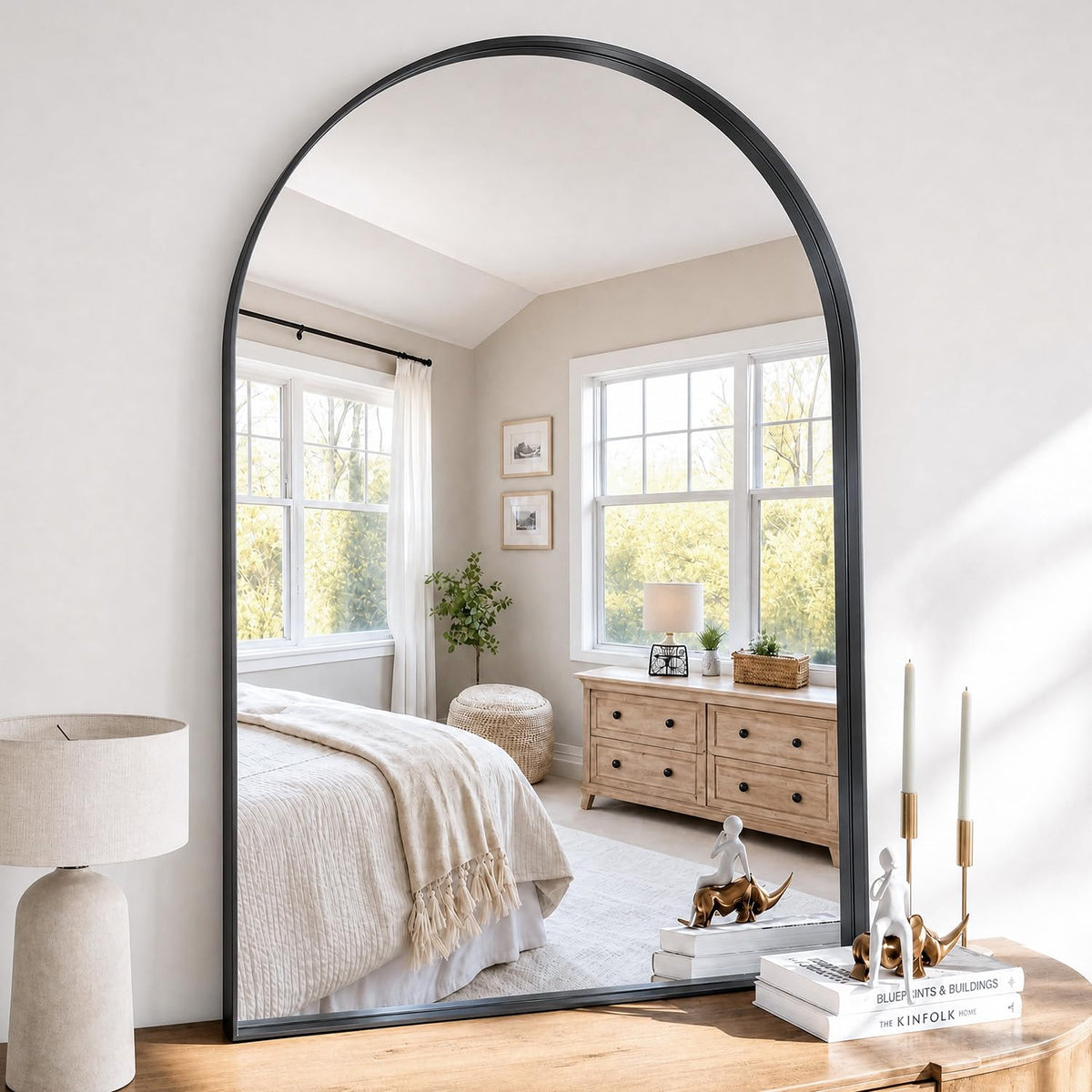 36"x24" Black Arched Mirror, Arched Wall Mirror with Metal Frame, Wall Mounted Large Arched Mirror for Living Room, Restroom, Entryway, Tempered Glass, Modern Home Decor