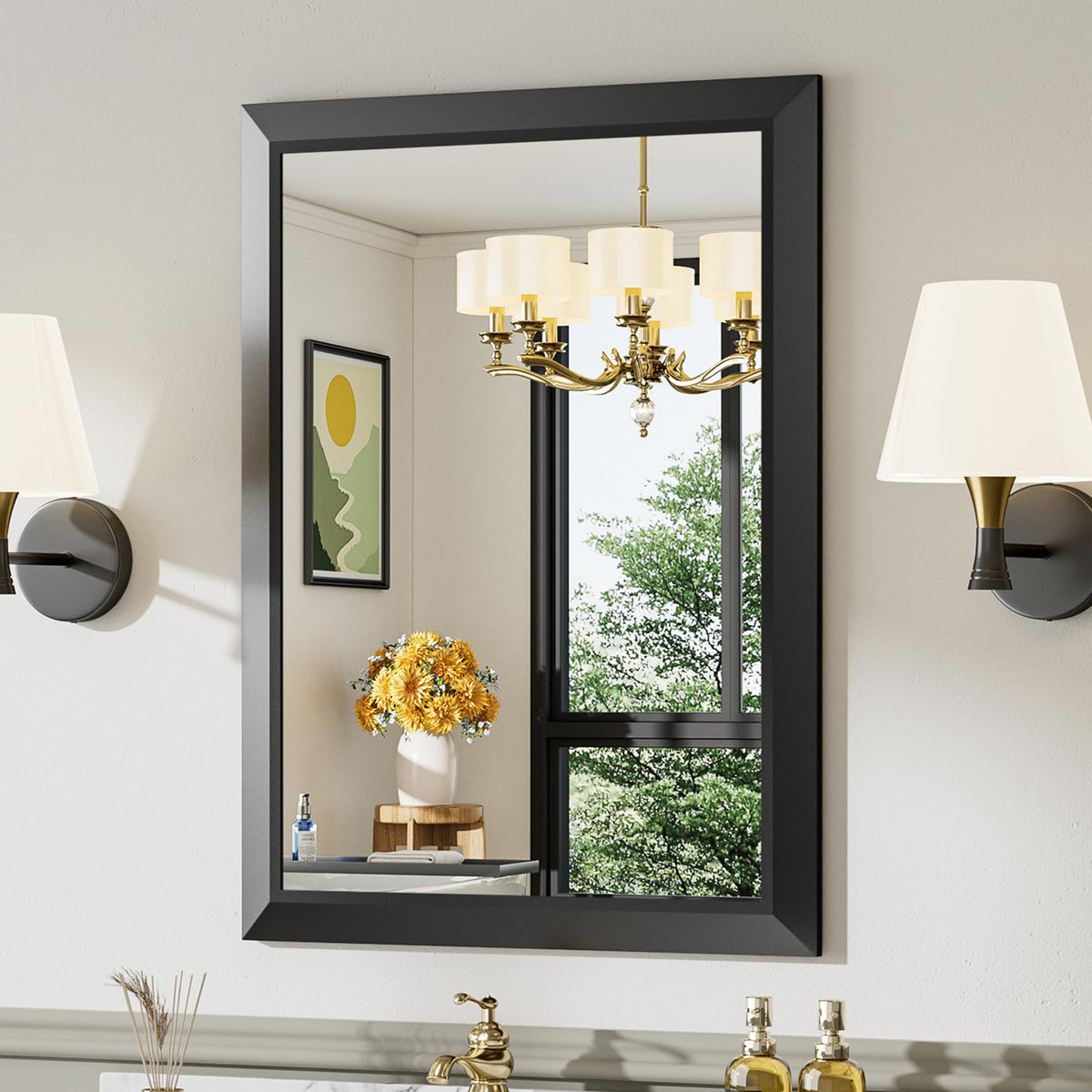 Briivue Black Metal Framed Bathroom Wall Mirror, 40x30 Inch