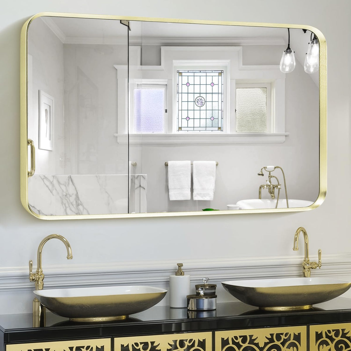 Wall Mount Mirror for Bathroom, Black Metal Framed, 24" x 36"