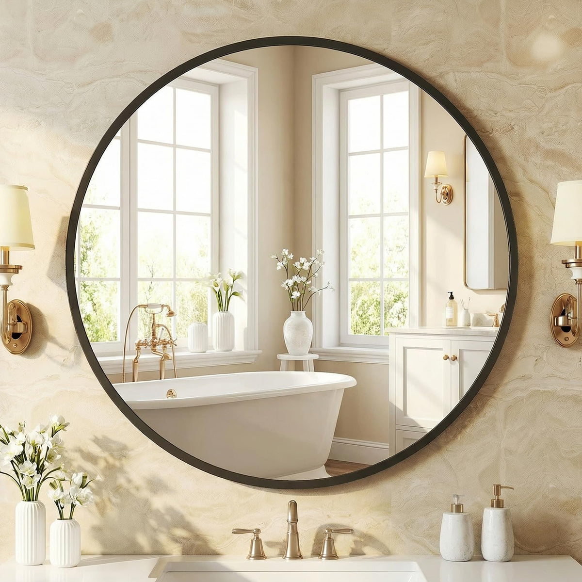 NEWBULIG 36 Inch Round Wall Mirror, Bathroom Mirrors for Over Sink