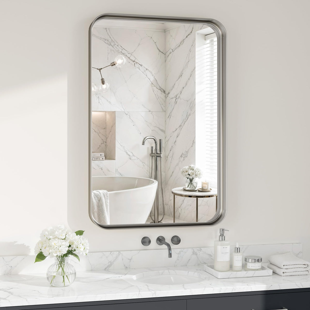 30x36 Inch Black Metal Framed Bathroom Mirror for Wall, HD Tempered Glass