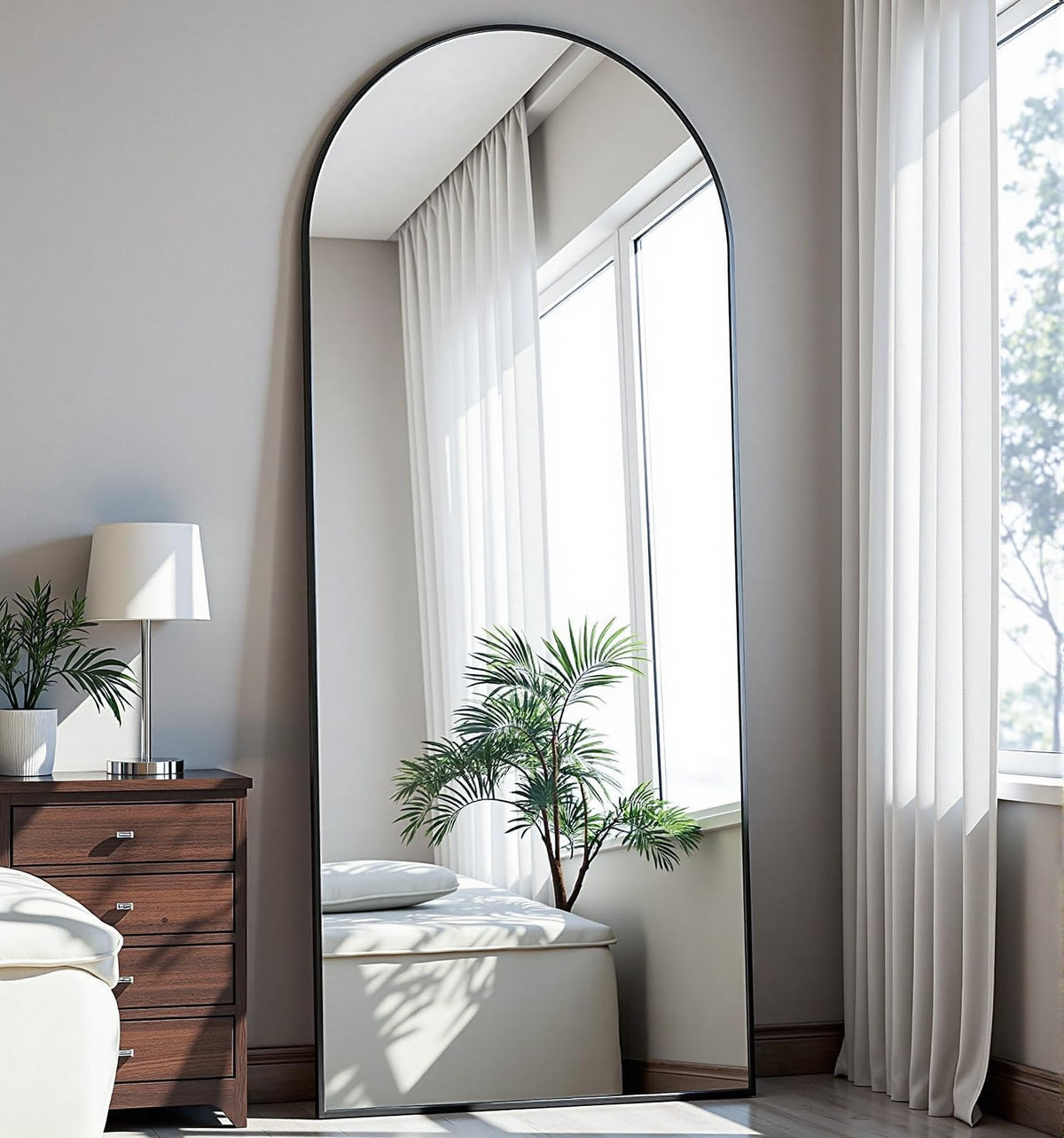 Dewfig Vintage Arched Wall Mirror, 30"x22" Bronze Antique Bathroom Mirror