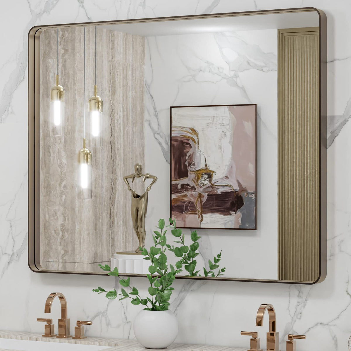 LOAAO 30"X36" Gold Bathroom Mirror