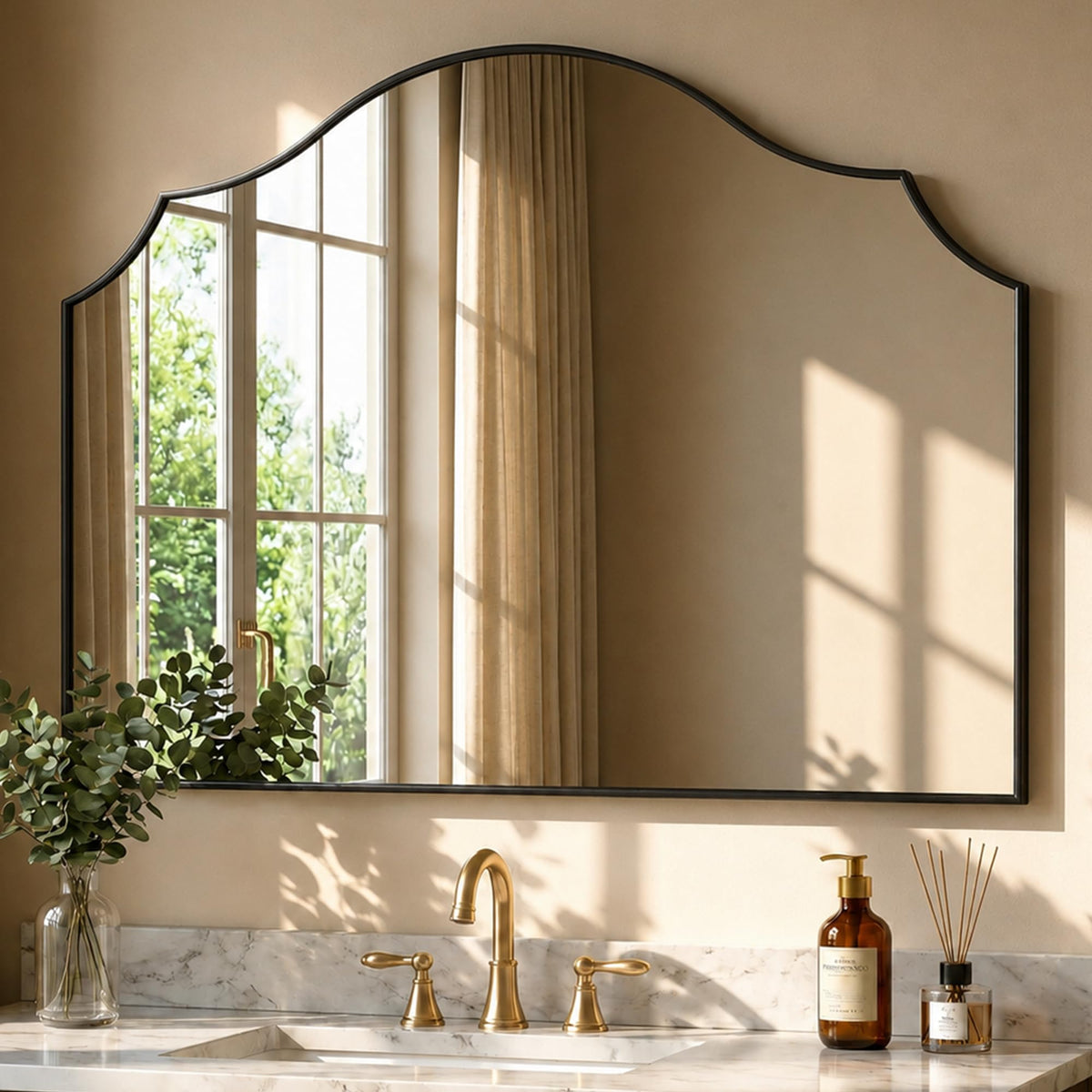 29"x39" Gold Arched Wall Mirror, Decorative Mirror