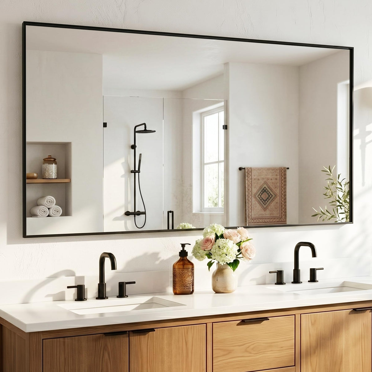 2-Pack 24"x36" Matte Black Framed Bathroom Vanity Wall Mirrors
