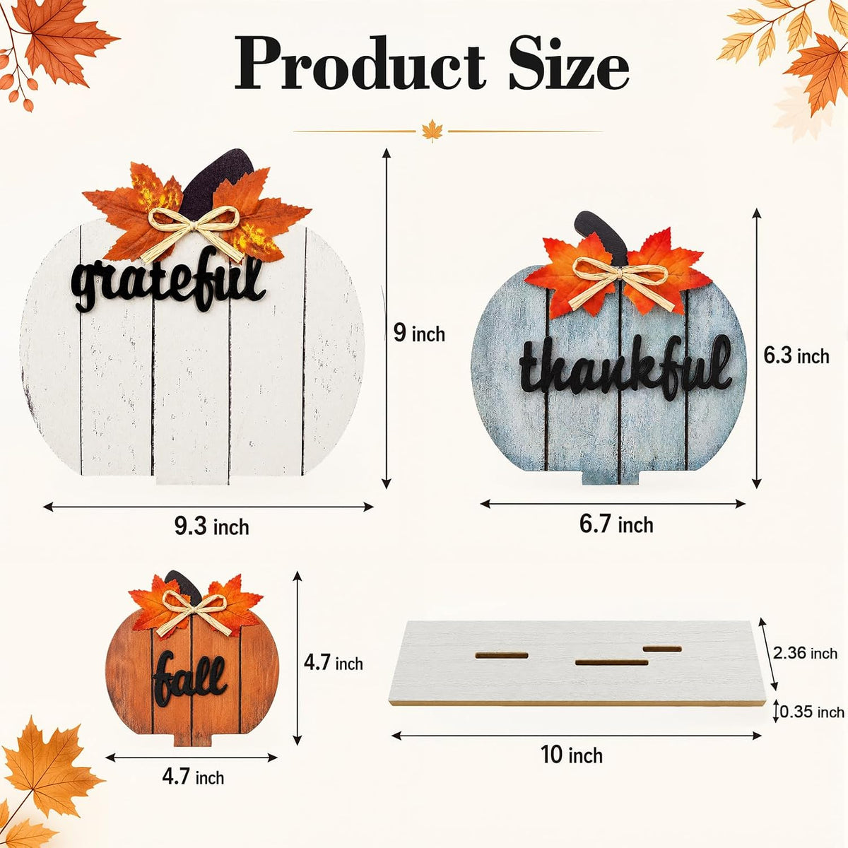 OLANRUN Fall Decor, Thanksgiving Fall Decorations for Home, 3Pcs Wooden Autumn Pumpkin Decor Sign, Farmhouse Thanksgiving Table Decorations Indoor for Office Living Room Bedroom Mantel Kitchen