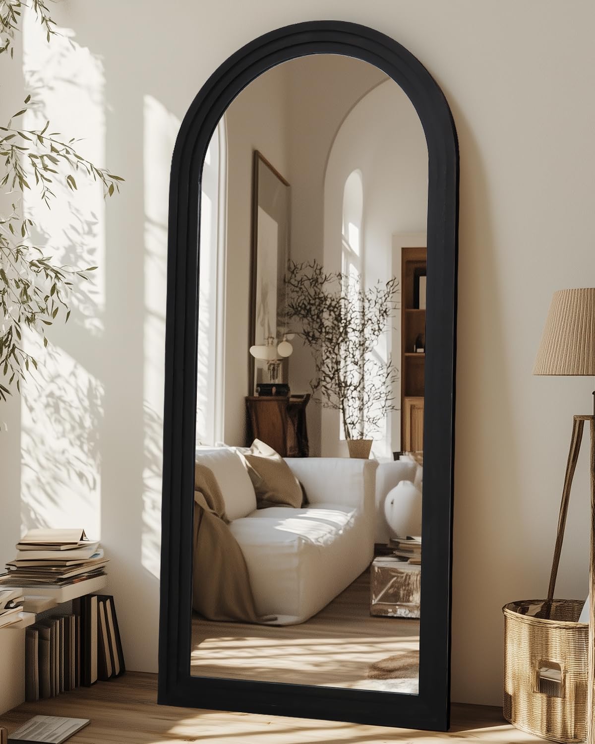 Full Length Mirror 71"x32", Rect Solid Wood Frame with Stand