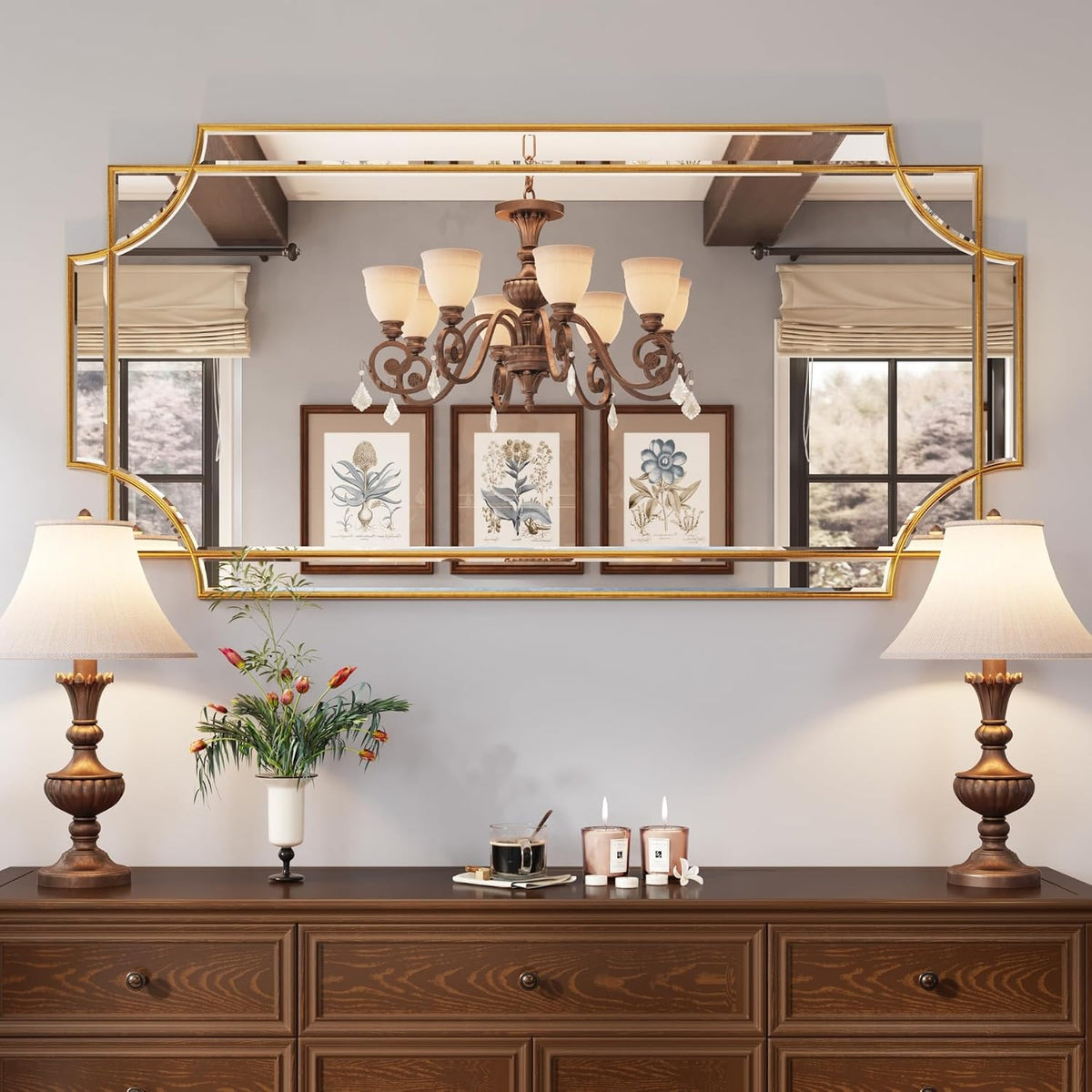 Kelly Miller 24"x48" Gold Foil Scalloped Edge Decorative Vanity Wall Mirror