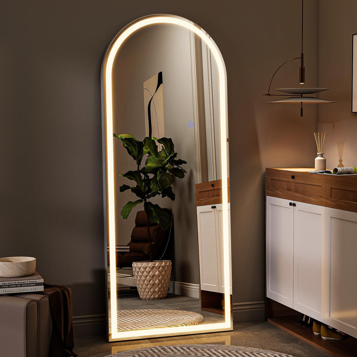 VooBang 56"x21" LED Arched Mirror Full Length with Dimmable Lights