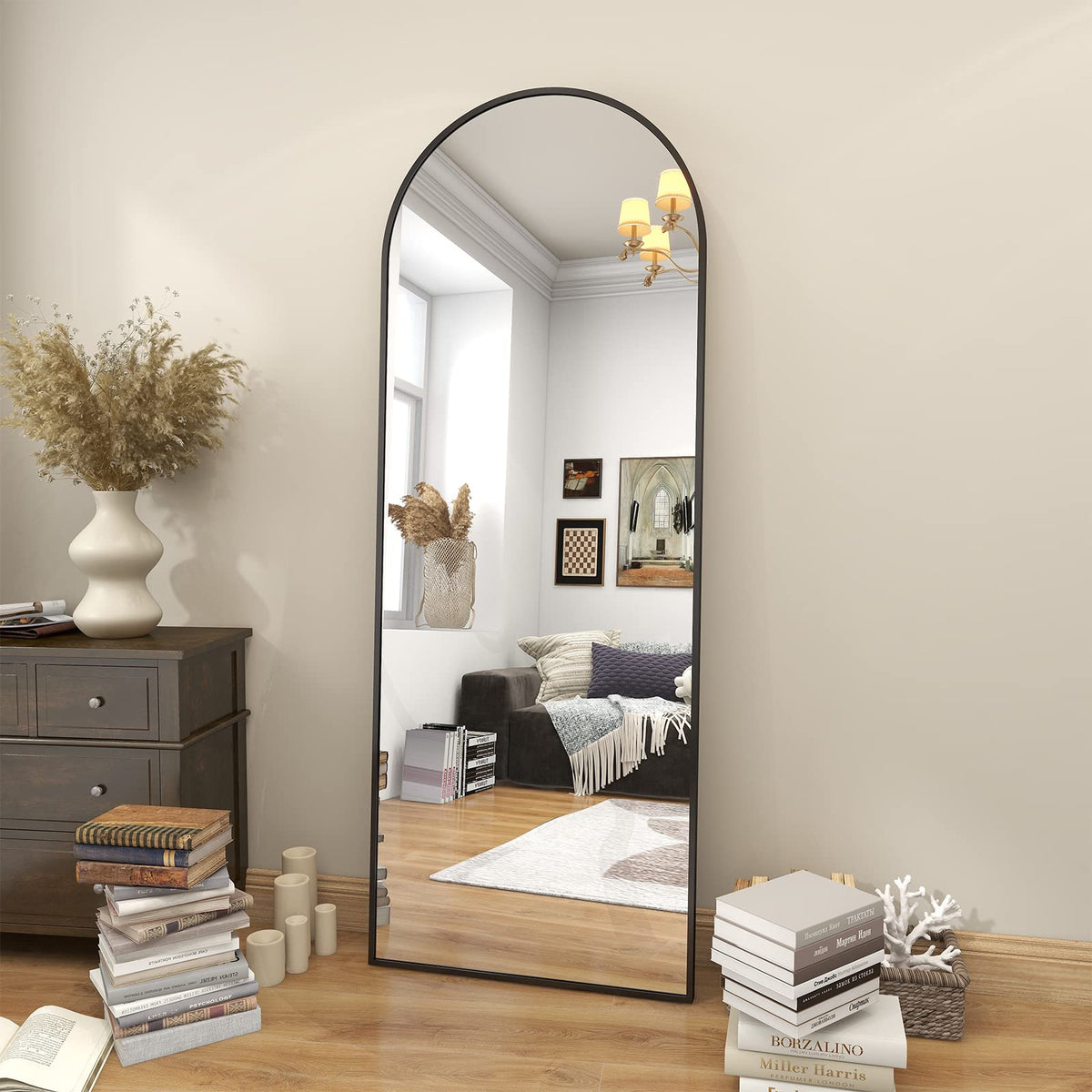 BEAUTYPEAK 71"x26" Arch Full Length Mirror, Full Body Floor Mirror with Stand Hanging or Leaning, Aluminum Alloy Frame Wall Mirrors for Bedroom, Dressing Room, Black