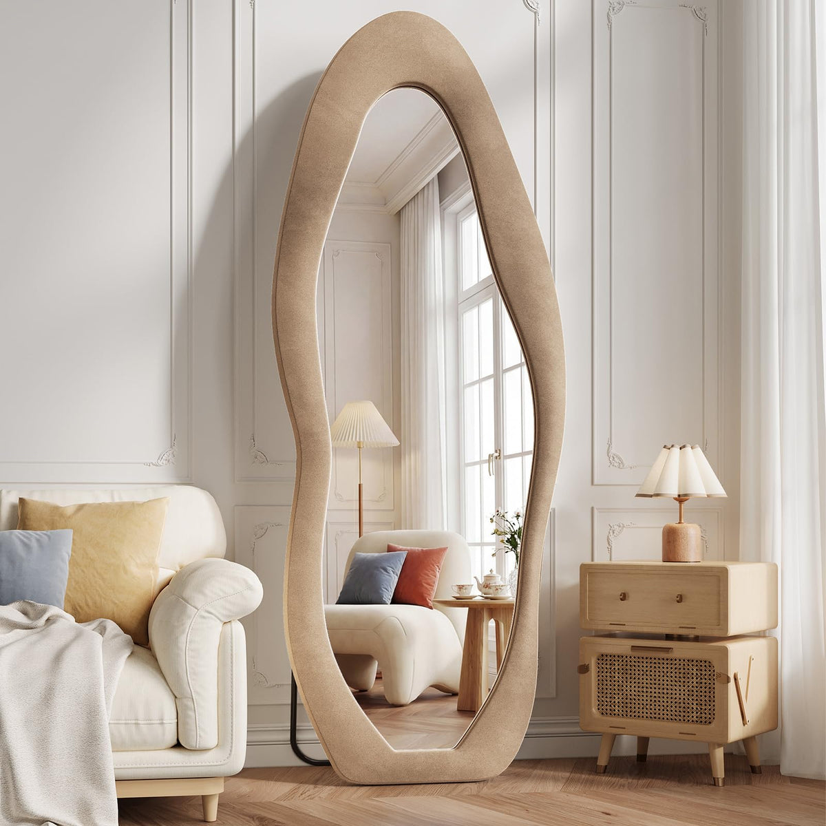 Koonmi 71“x32” Wavy Mirror Full Length, Flannel Full Body Mirror