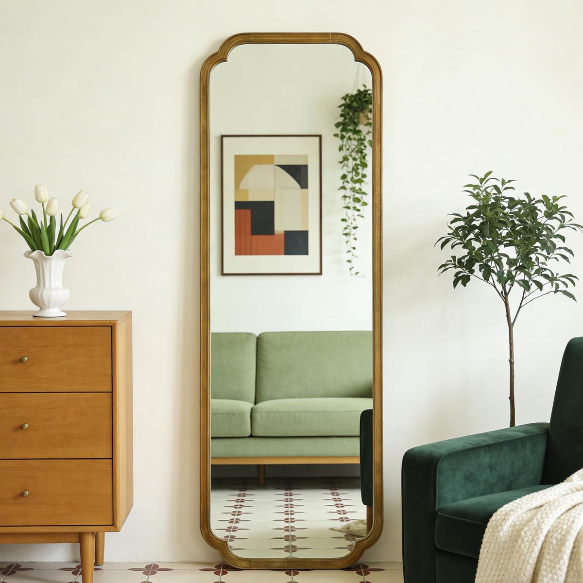 HOMECOOKIN Full Length Mirror Wall Mounted, Rustic Wooden Frame Floor Mirror, Rounded Corner Large Full Body Mirror for Bedroom,Dressing Room， Leaning or Hanging Against Wall (Walnut, 71" L x 24" W)