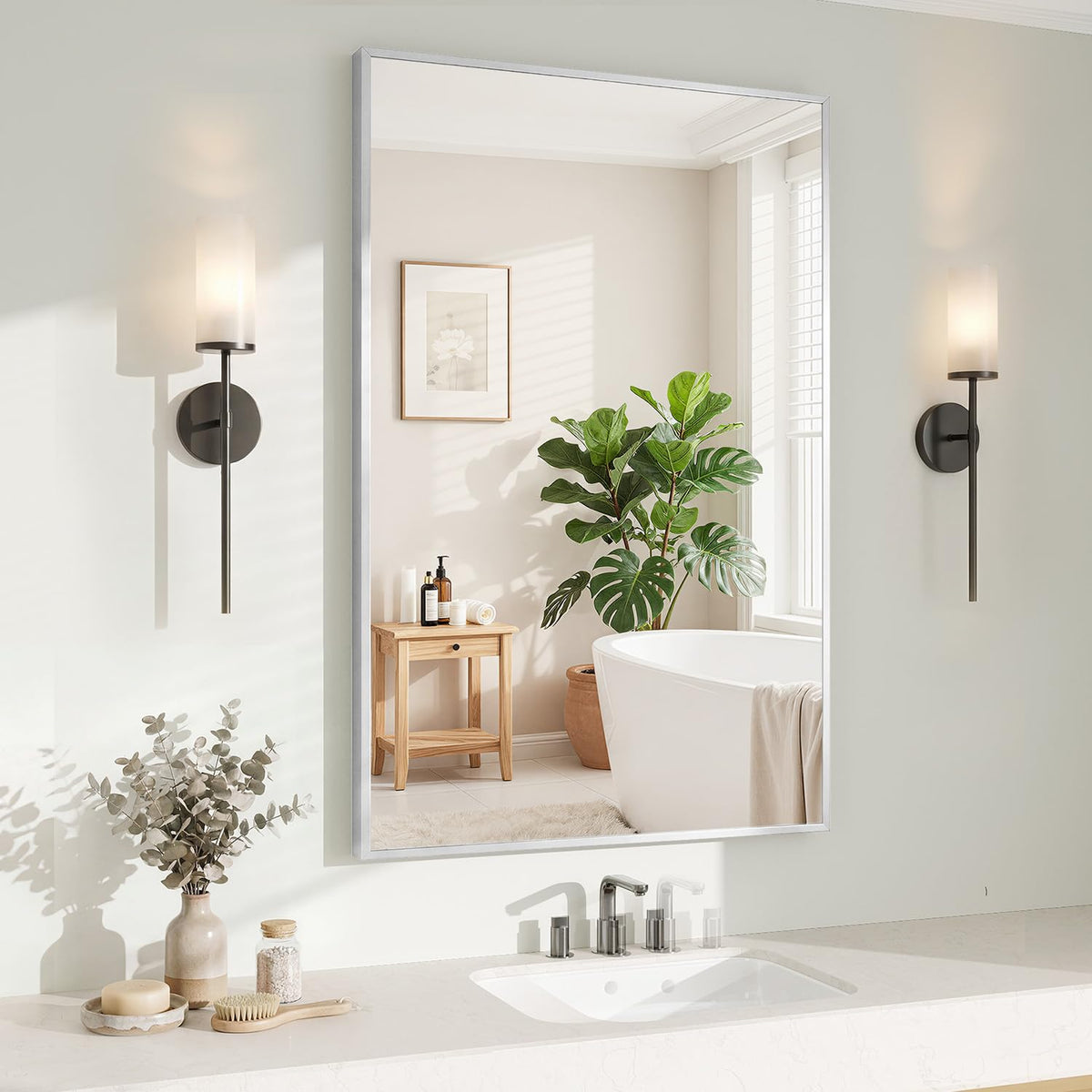Koonmi Black Mirrors for Wall, 30x40 Inch Bathroom Mirror, Rectangular Wall Mirror for Living Room Bedroom Bathroom, Hangs Horizontally or Vertically