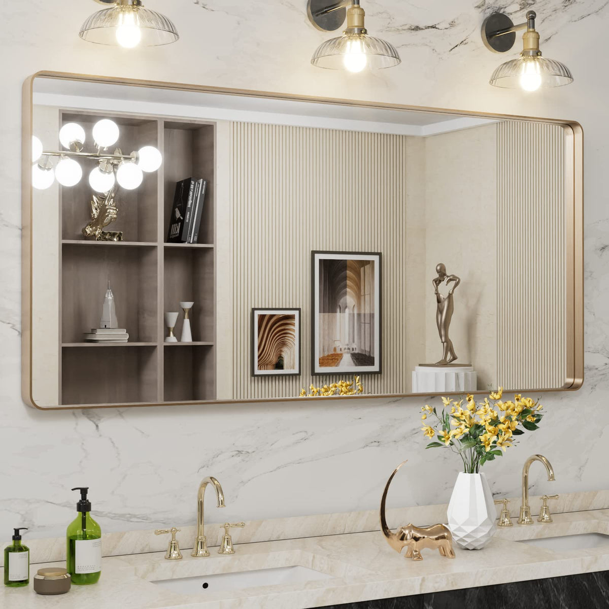 LOAAO 24"X36" Gold Bathroom Mirror