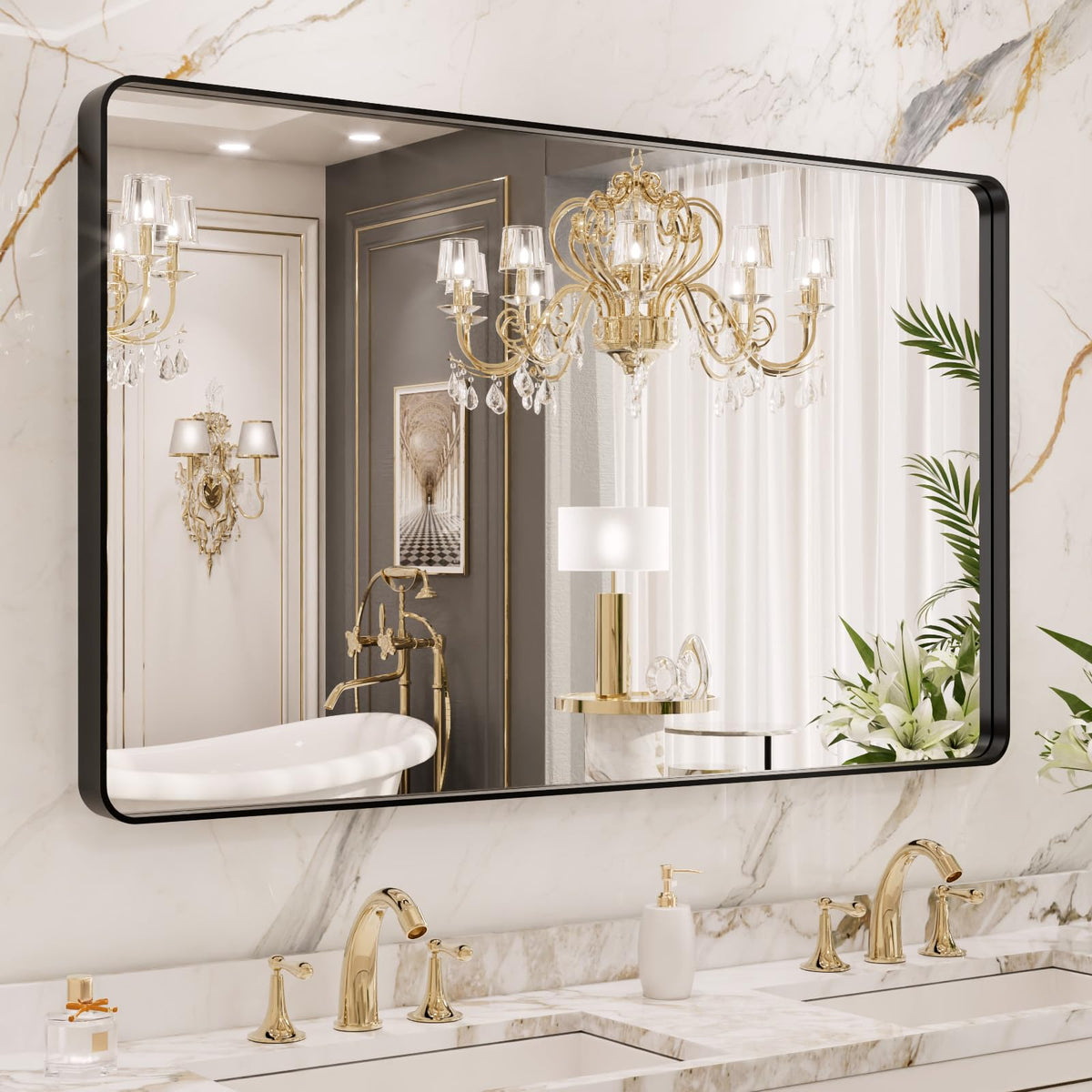 LOAAO 30"X36" Gold Bathroom Mirror
