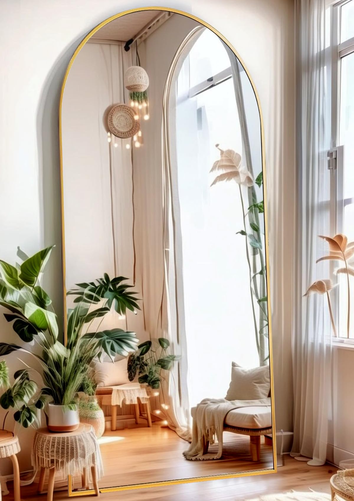 ITSRG Floor Mirror, Full Length Mirror with Stand, Arched Wall Mirror, Gold Floor Mirror Freestanding, Wall Mounted Mirror for Bedroom Living Room, Gold