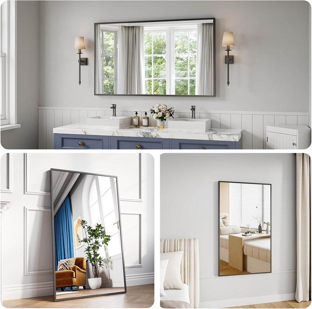 Bathroom Mirror 30"x50" Matte Black Rectangle Bathroom Wall Mirror for Over Sink, Modern Large Vanity Mirror, HD Tempered Glass, Anti-Rust Aluminum Alloy Frame, for Living Room, Bedroom, Entryway