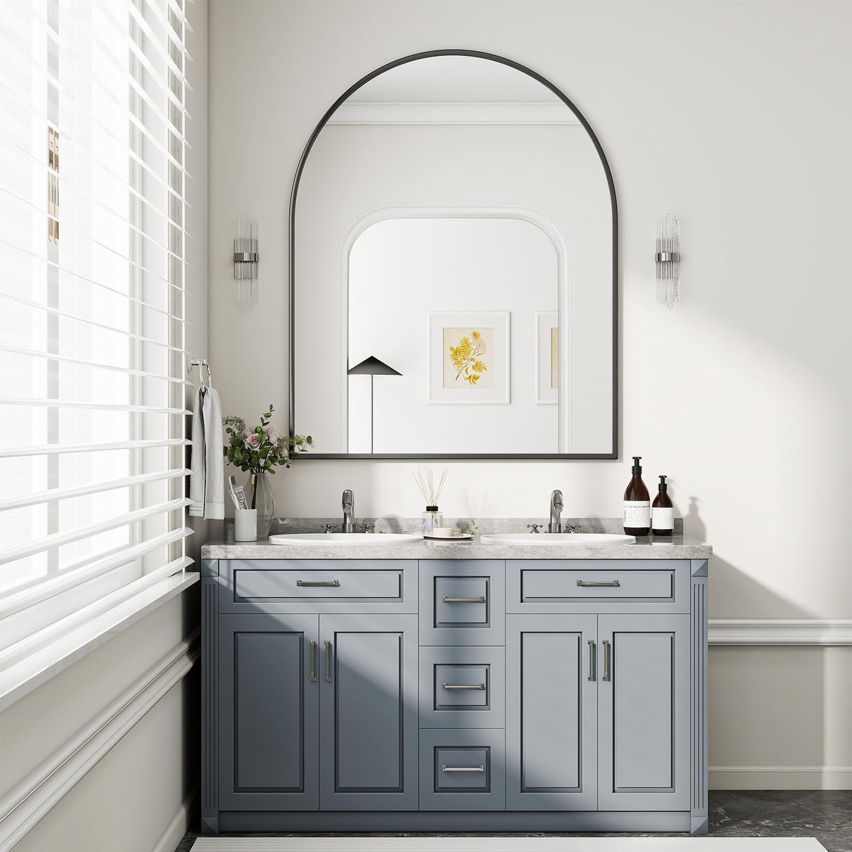 BEAUTYPEAK 20"x30" Arch Bathroom Wall Mirror, Gold