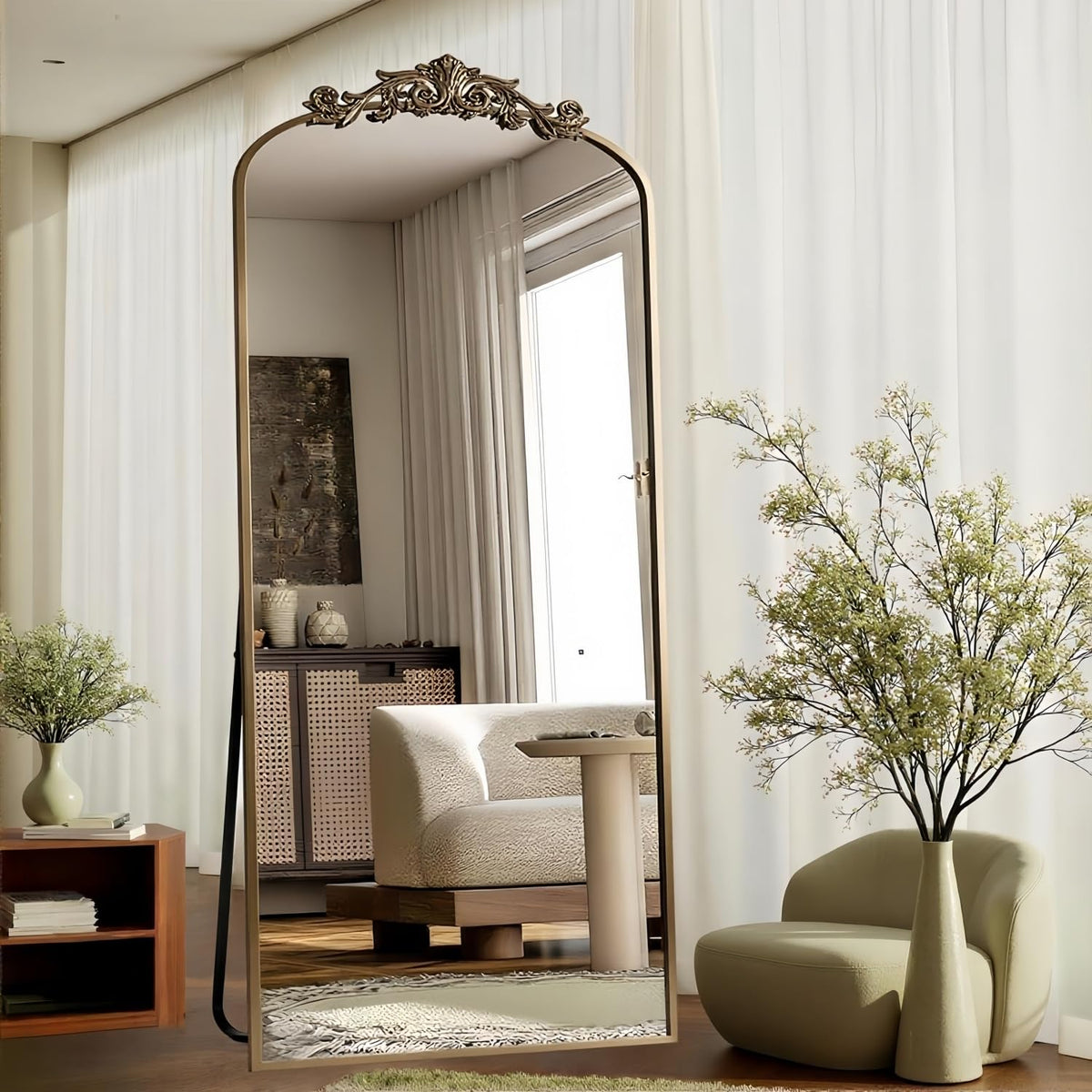 Dewfig Vintage Arched Wall Mirror, 30"x22" Bronze Antique Bathroom Mirror