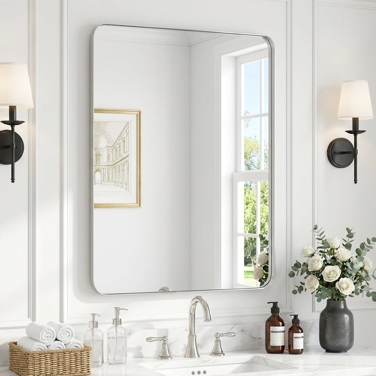 2-Pack Black Bathroom Mirror for Over Sink, 24" x 36" Framed Rectargular Wall-Mounted Bathroom Mirrors for Vanity, Decorative, Farmhouse, Restroom, Horizontally or Vertically Hanging