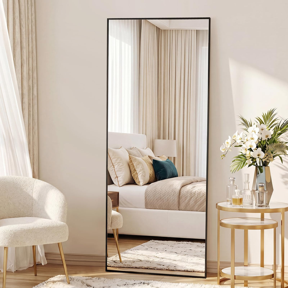 NEWBULIG 59"x16" Arched Full Length Mirror, Full Body Floor Mirror, Gold