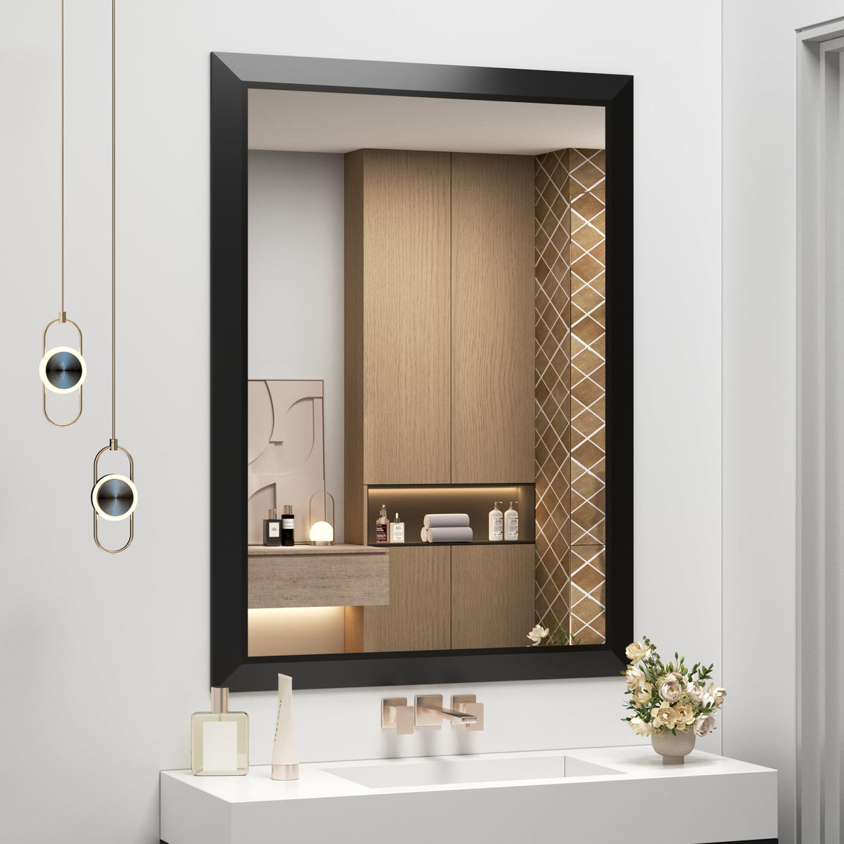 SMIROR 24x36 Matte Black Bathroom Vanity Mirror for Over Sink