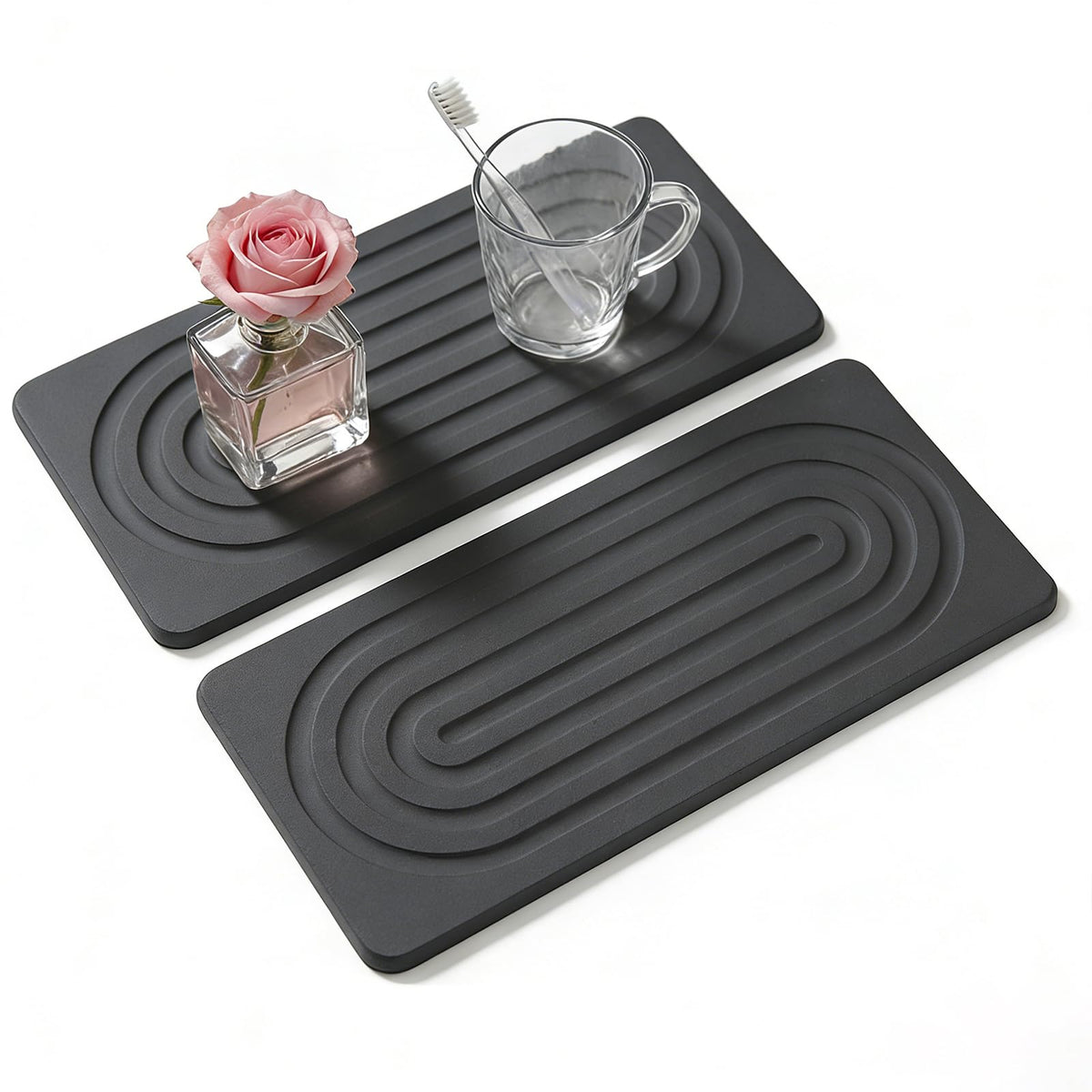 2 PCS Water Absorbing Diatomite Coasters, Stone Drying Mat for Kitchen Counter, Quick Dry Stone Mat Trays for Bathroom Kitchen Counter, Soap Dish Tray Used for Hand Soaps (White, 8.3" x 4")