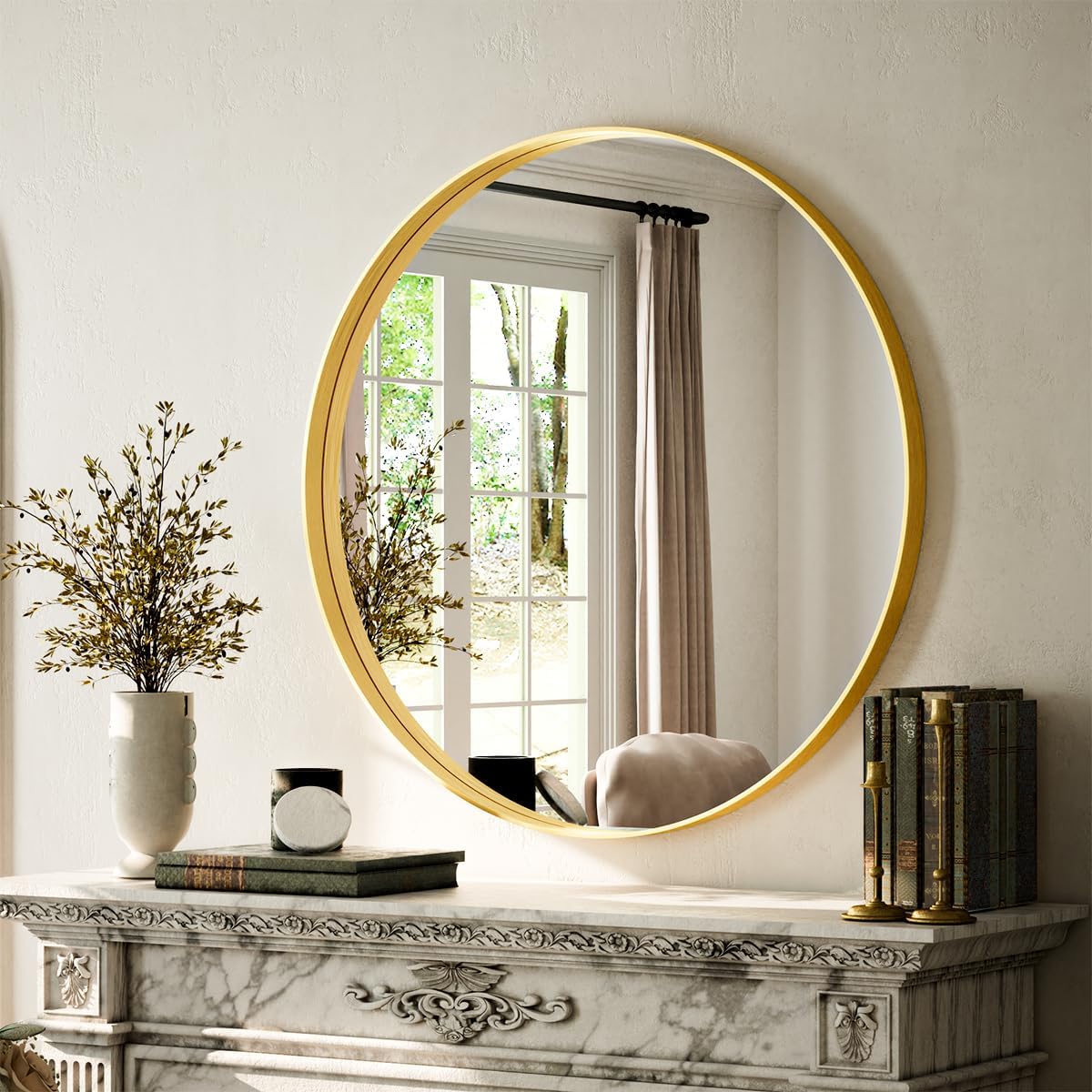 VooBang Bathroom Mirror 30"x48", Black Gorgeous Deep Frame Wall Mirror