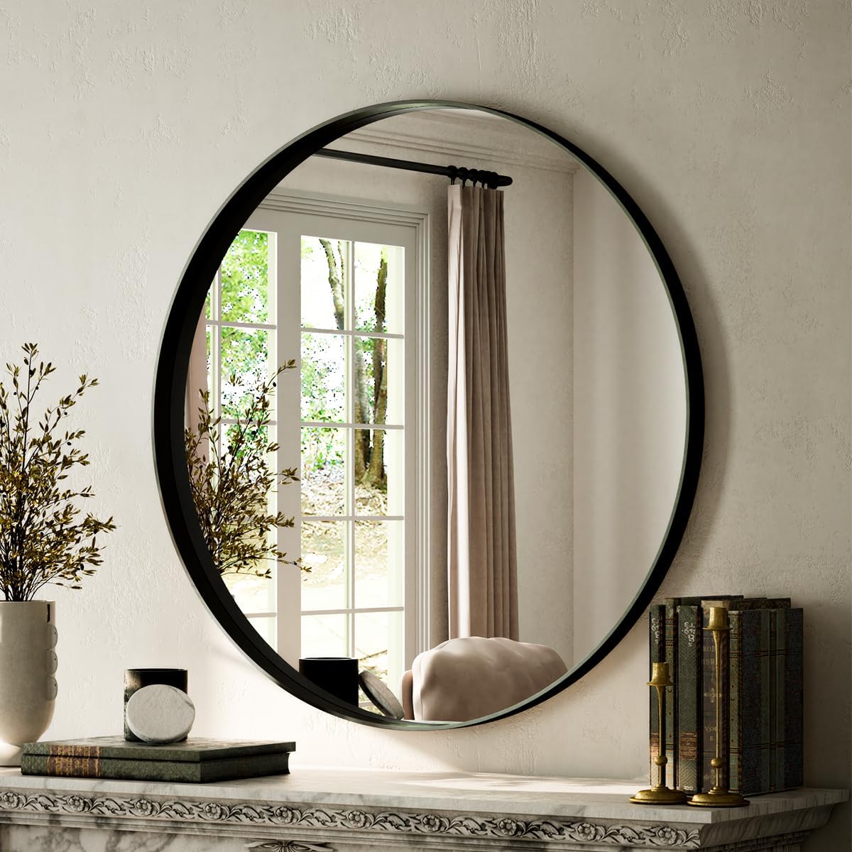 VooBang Bathroom Mirror 30"x48", Black Gorgeous Deep Frame Wall Mirror