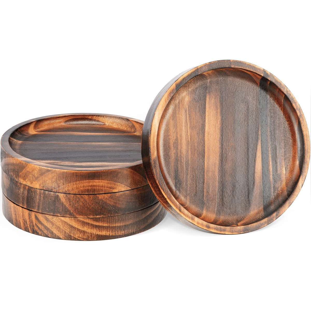 6Pcs Wooden Coasters for Drink-Acacia Wood Drink Coasters Set with Holder