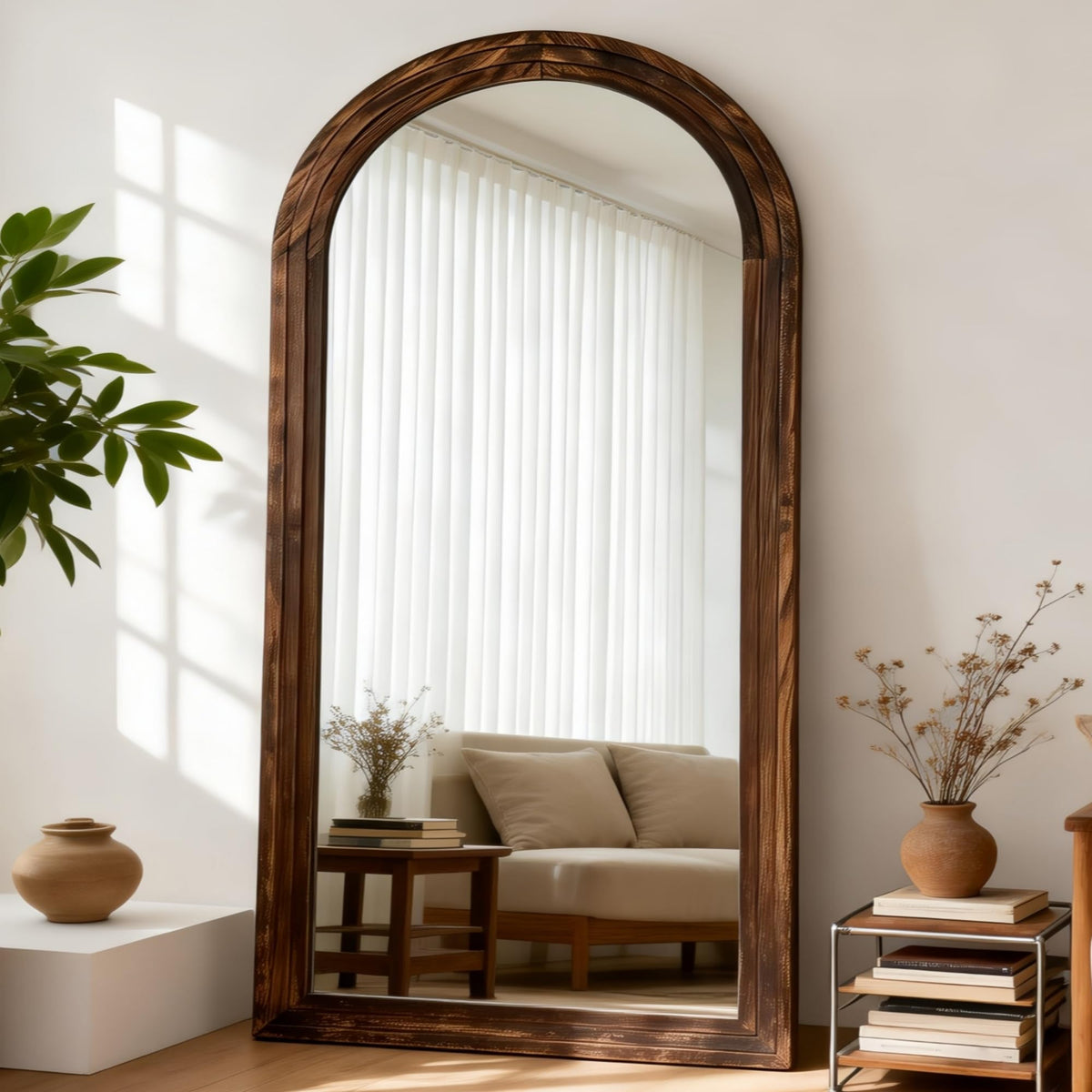Arched Full Length Mirror, 71"x32" Floor Mirror, Walnut